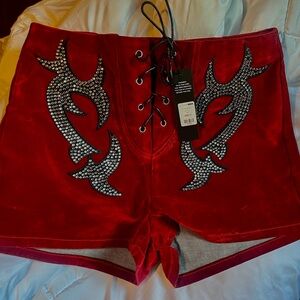 Red Embellished Women's Shorts